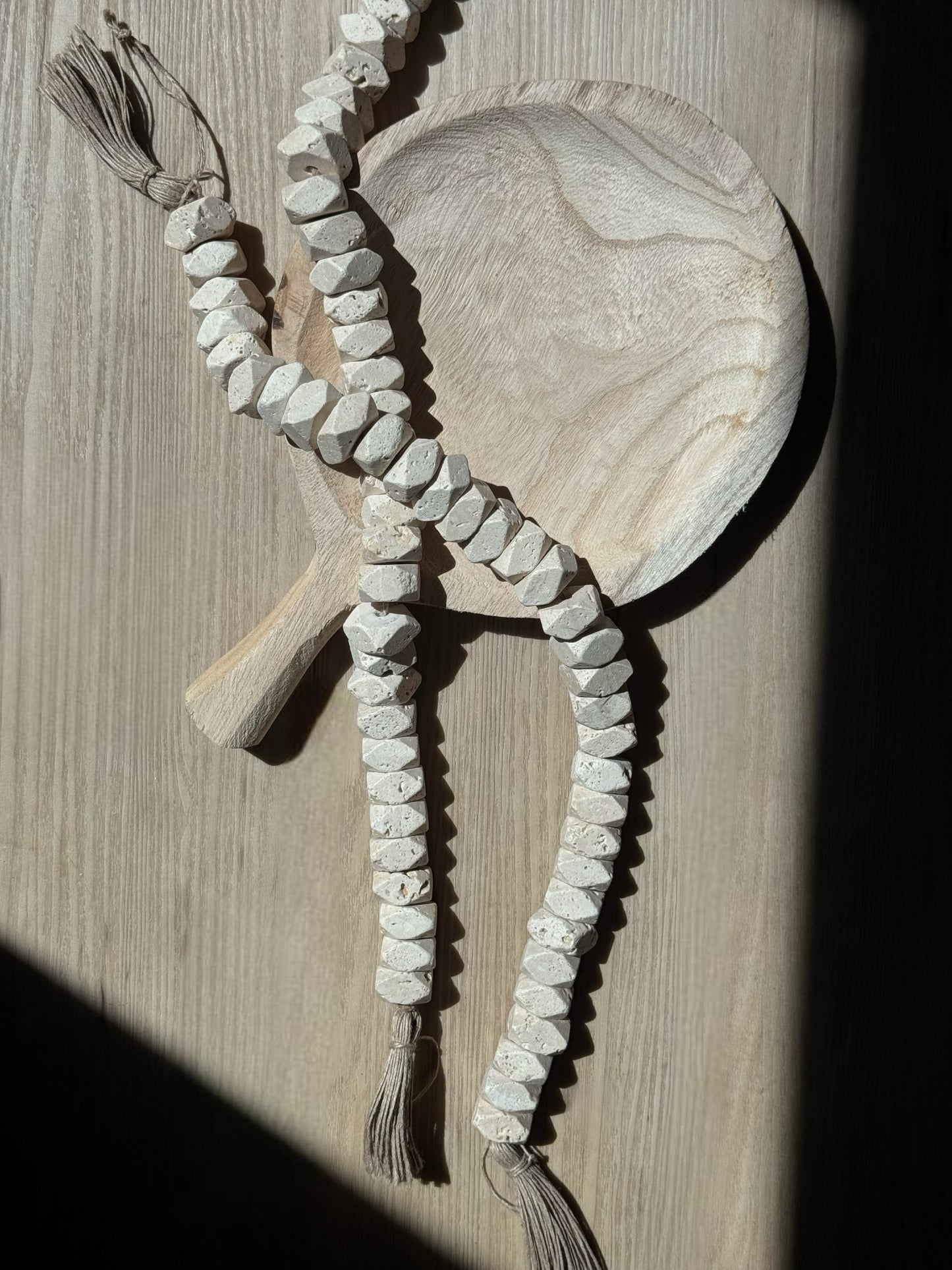 Natural Travertine Stone Beads with Tassel – Decorative Strand
