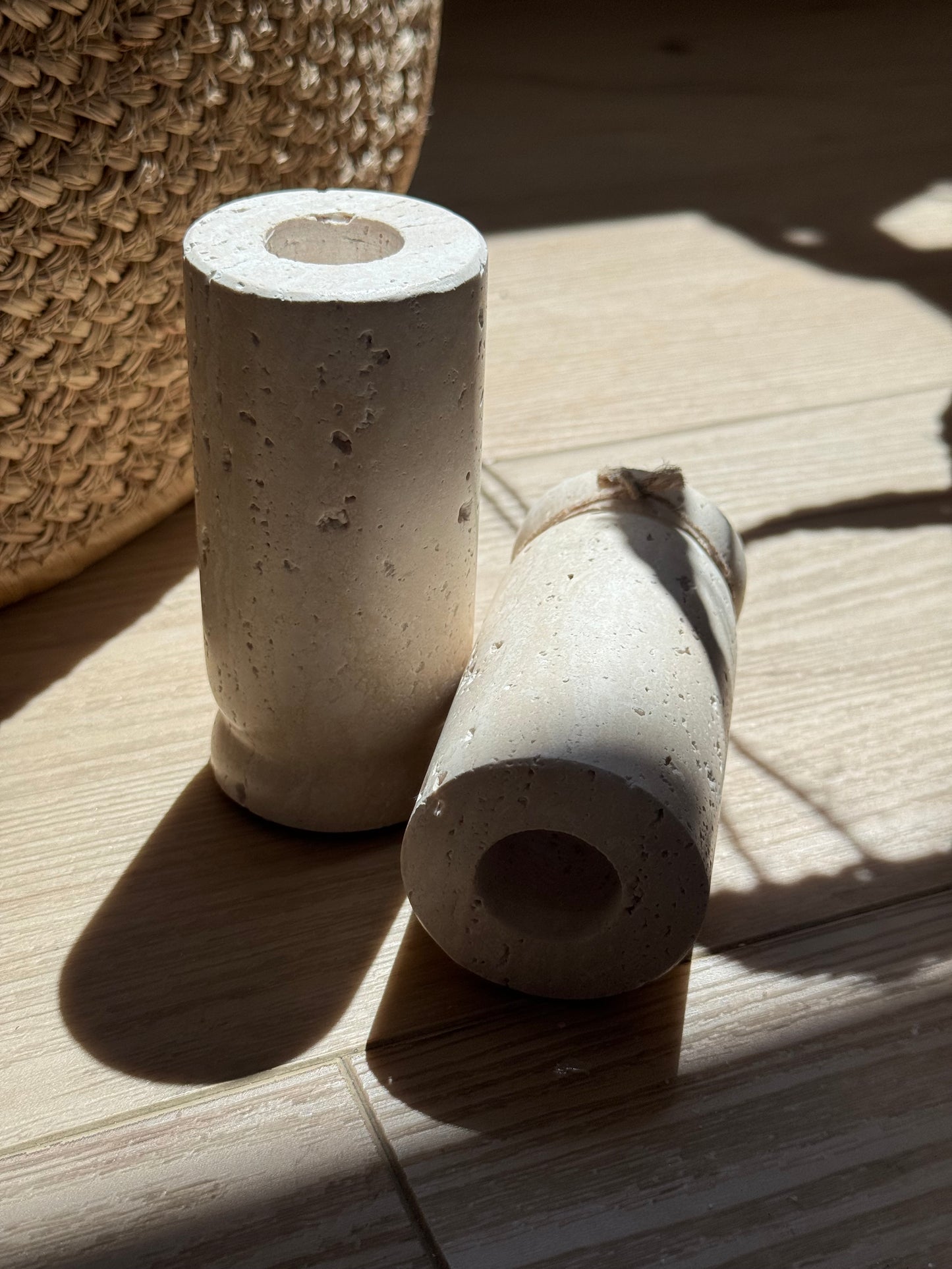 4” Travertine Taper Candle Holder