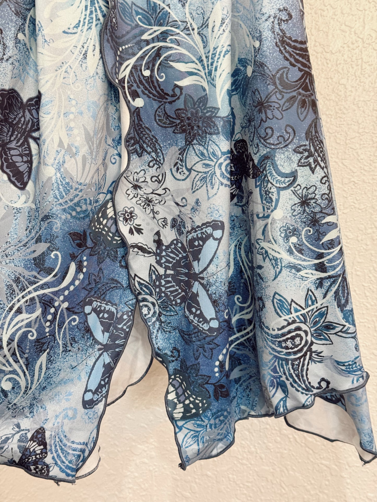 Blue Butterfly Handkerchief Hem Tie-Halter Top – Size Small