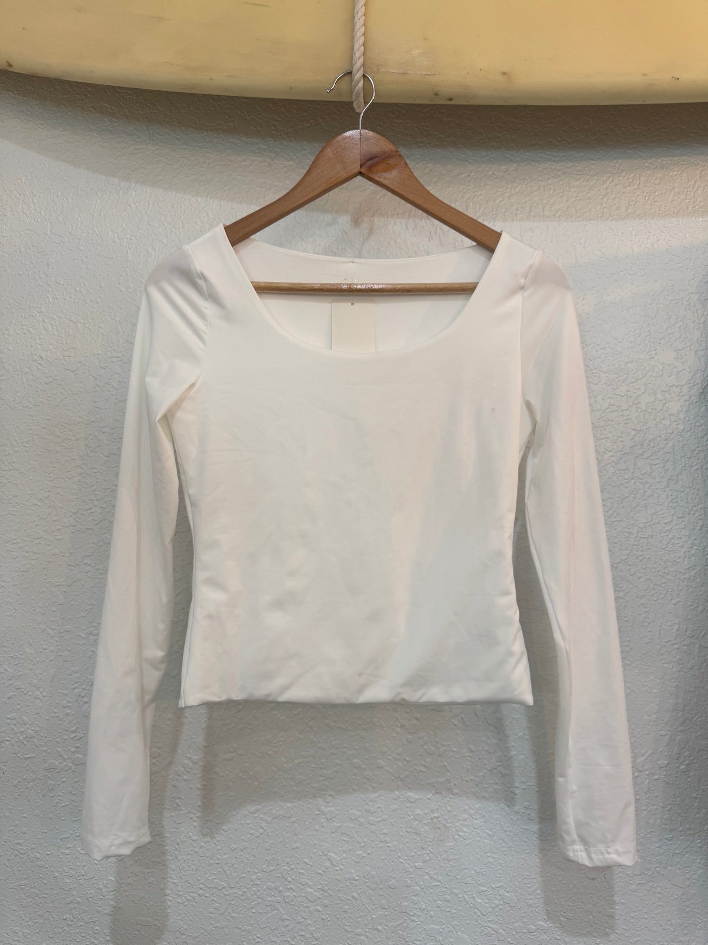 White Scoop Neck Long Sleeve Tee – Size S (Pre-Loved)