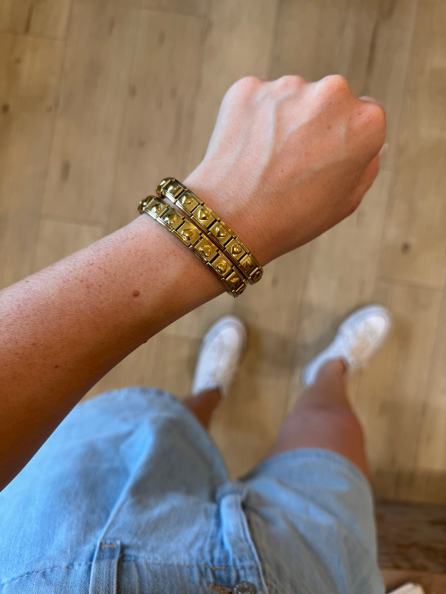 Stainless Steel Gold Heart Italian Charm Bracelet