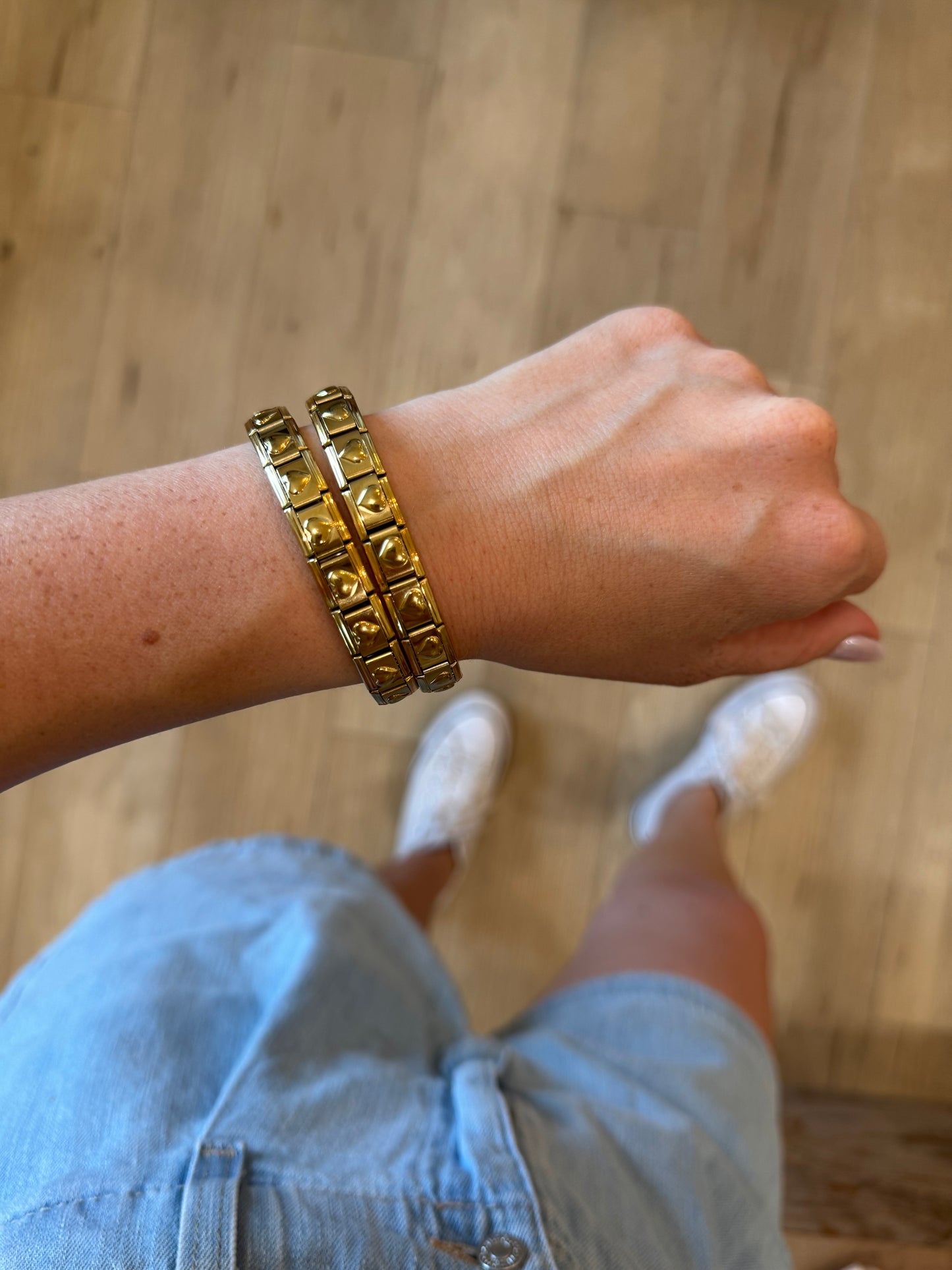 Stainless Steel Gold Heart Italian Charm Bracelet