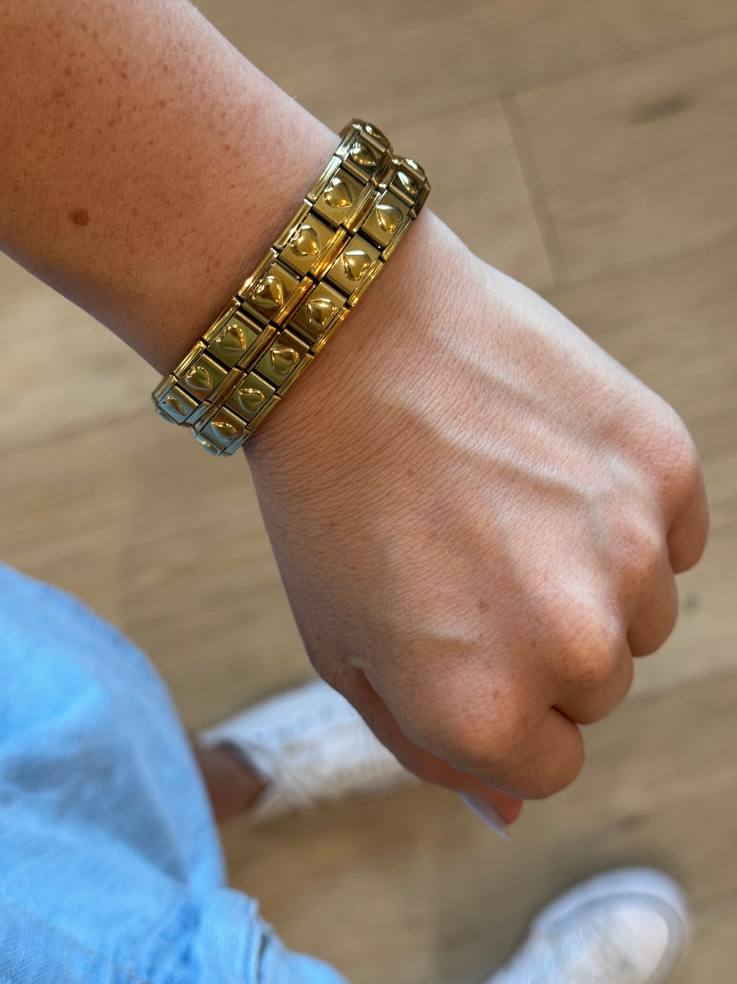 Stainless Steel Gold Heart Italian Charm Bracelet
