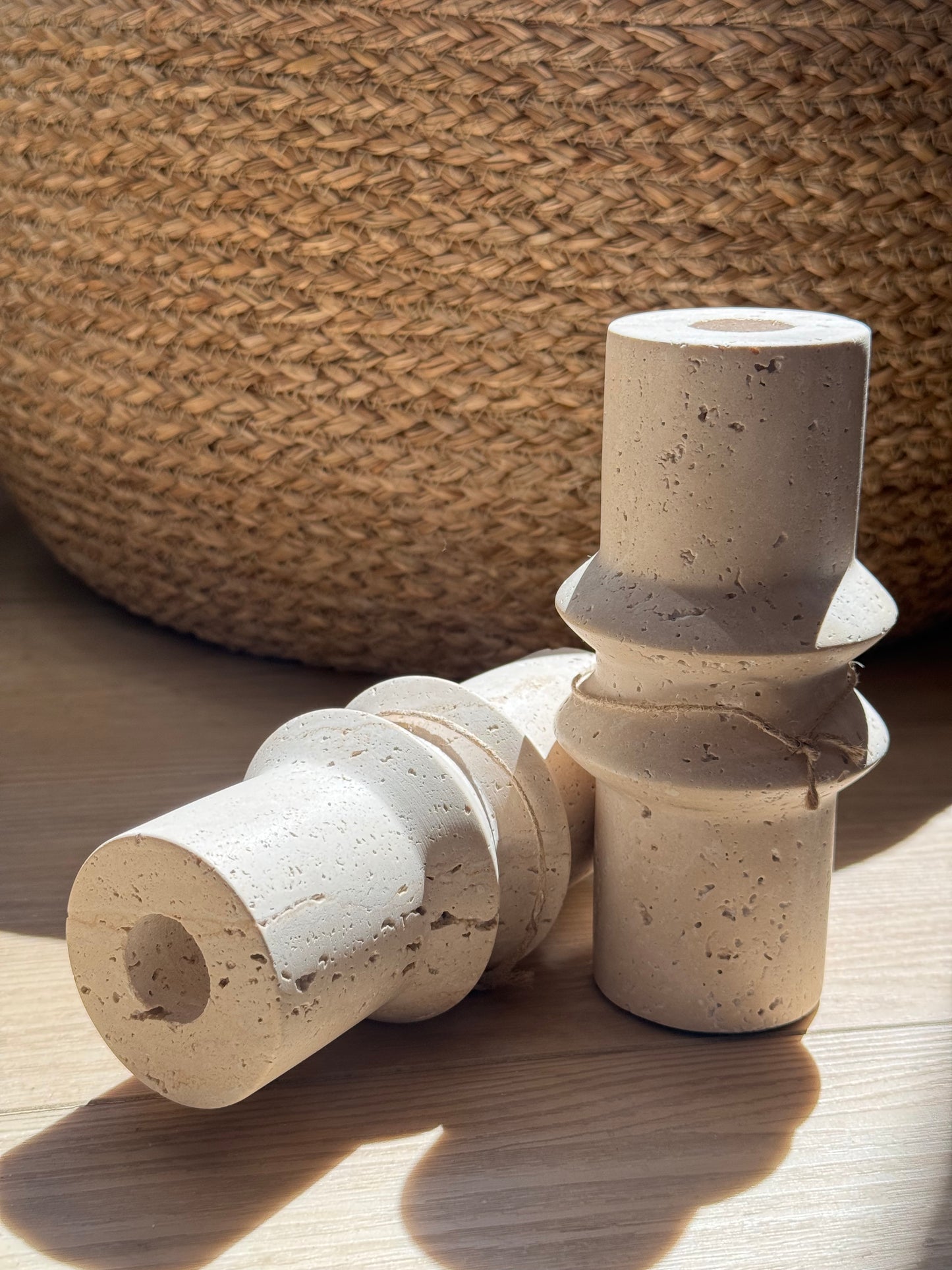Hand-Carved Travertine Taper Candle Holder