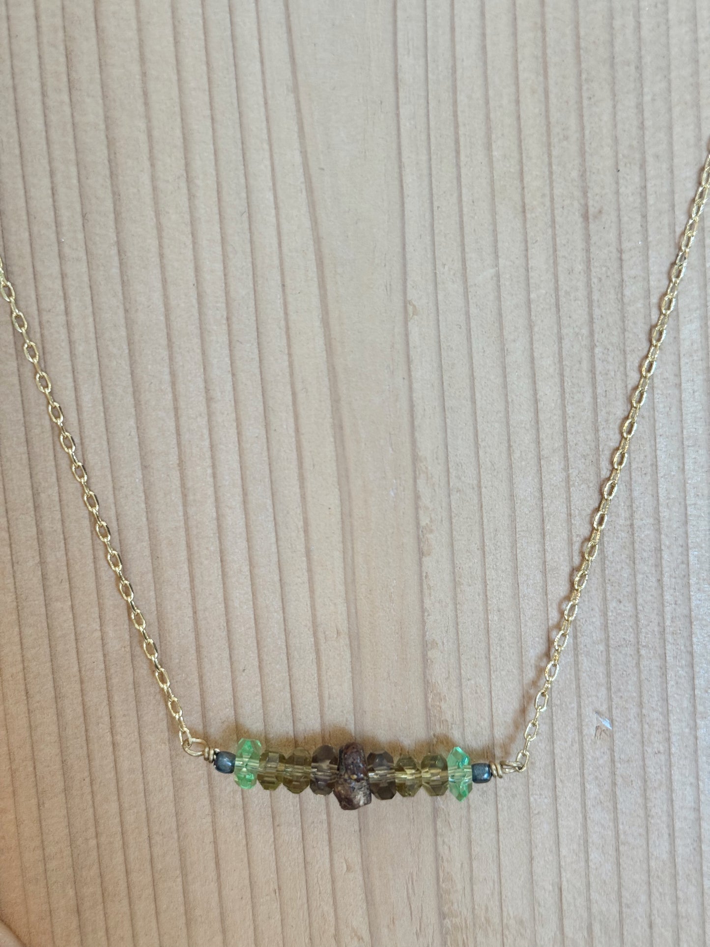 Golden Earth Jasper & Crystal Bar Necklace – by Designer Sarah H Designs