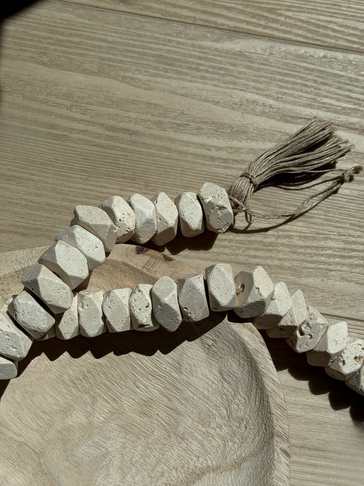 Natural Travertine Stone Beads with Tassel – Decorative Strand