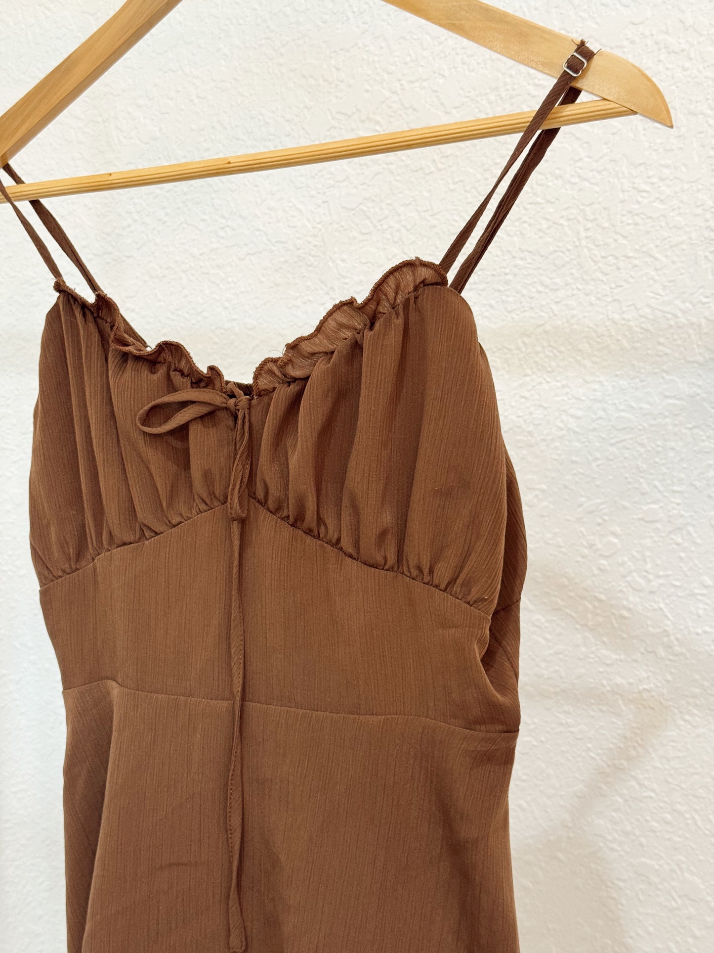 Cozy Fox Brown Ruched Romper – Size Small