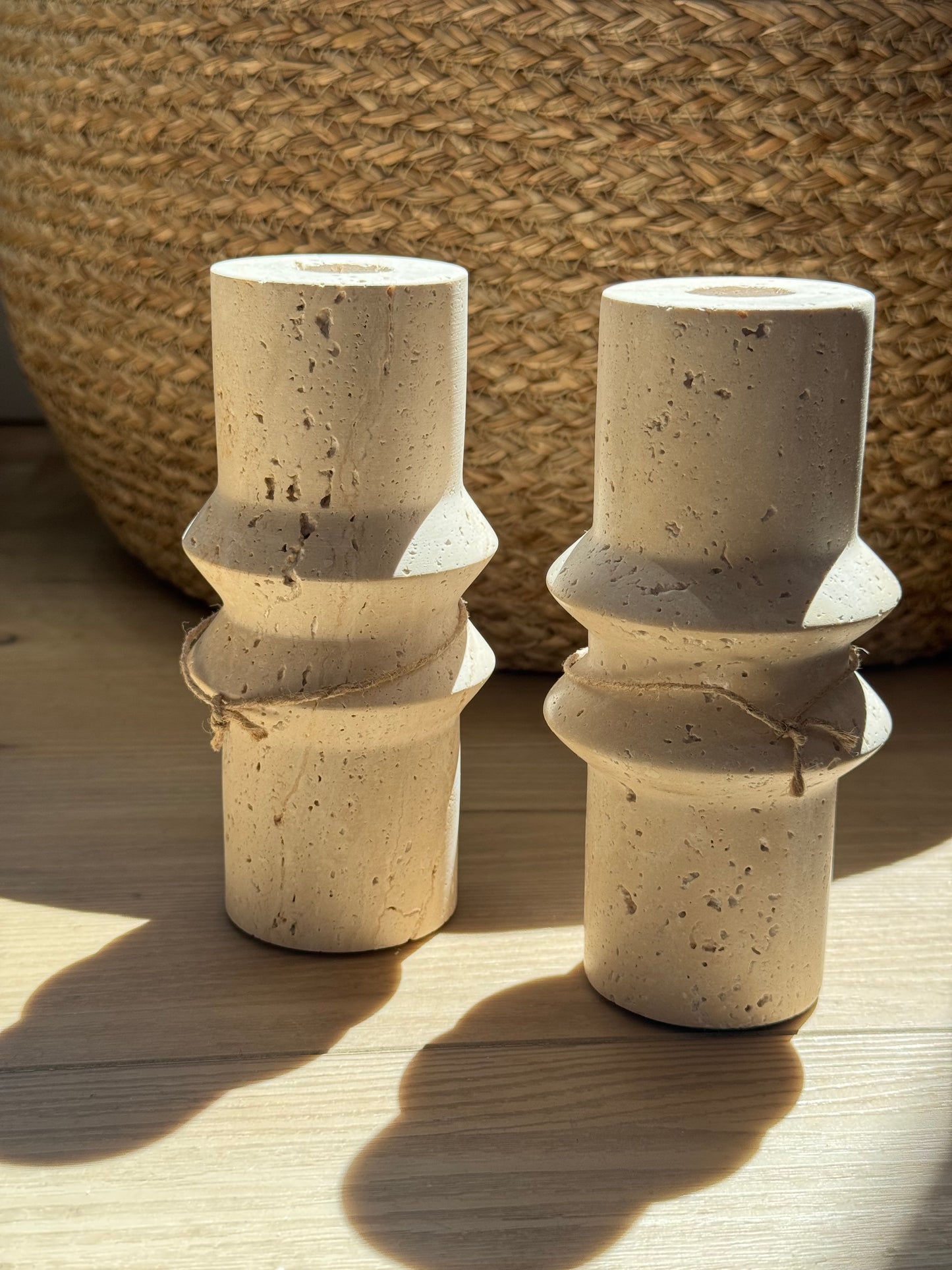 Hand-Carved Travertine Taper Candle Holder