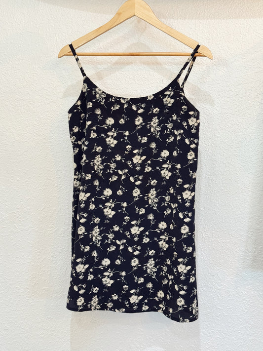 Vintage Jalate Navy Blue Floral Dress – Size Large
