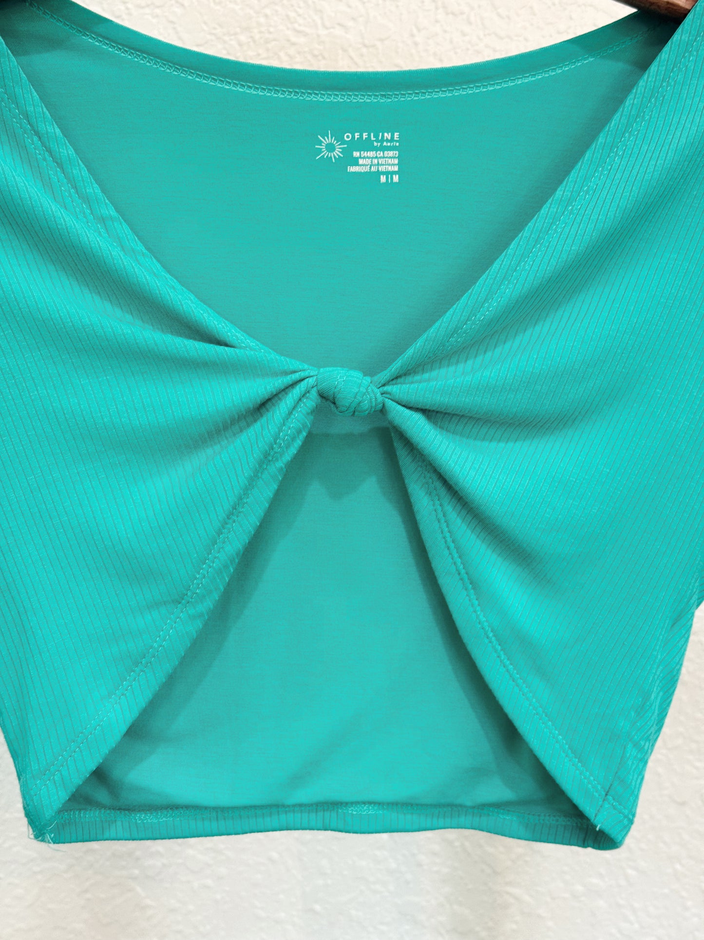 Teal Ribbed Long Sleeve Knot-Back Crop Top – Offline by Aerie (Size M)