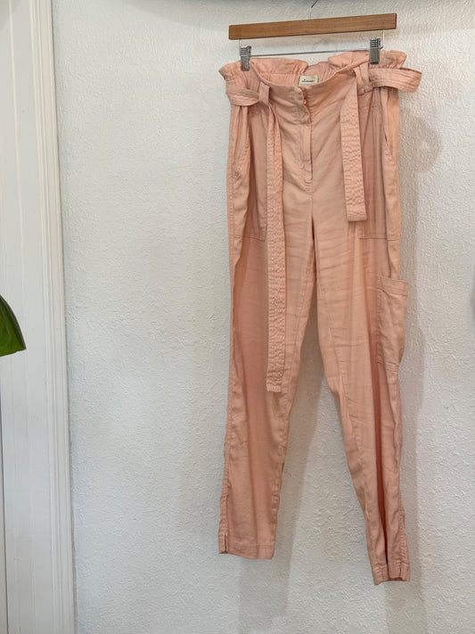 Elevenses by Anthropologie Paperbag Waist Belted Pants – Blush Pink Size Medium