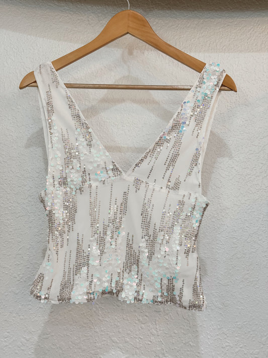Sequins & Stardust White Party Top – Size Small