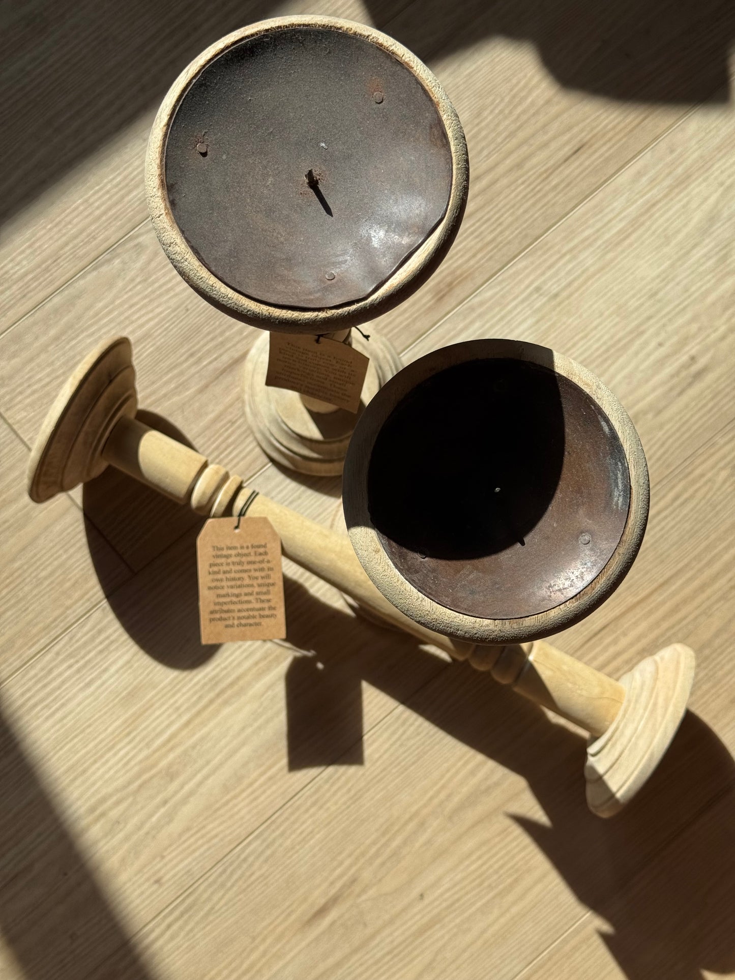 Set of 3 Found Vintage Wood Candle Holders