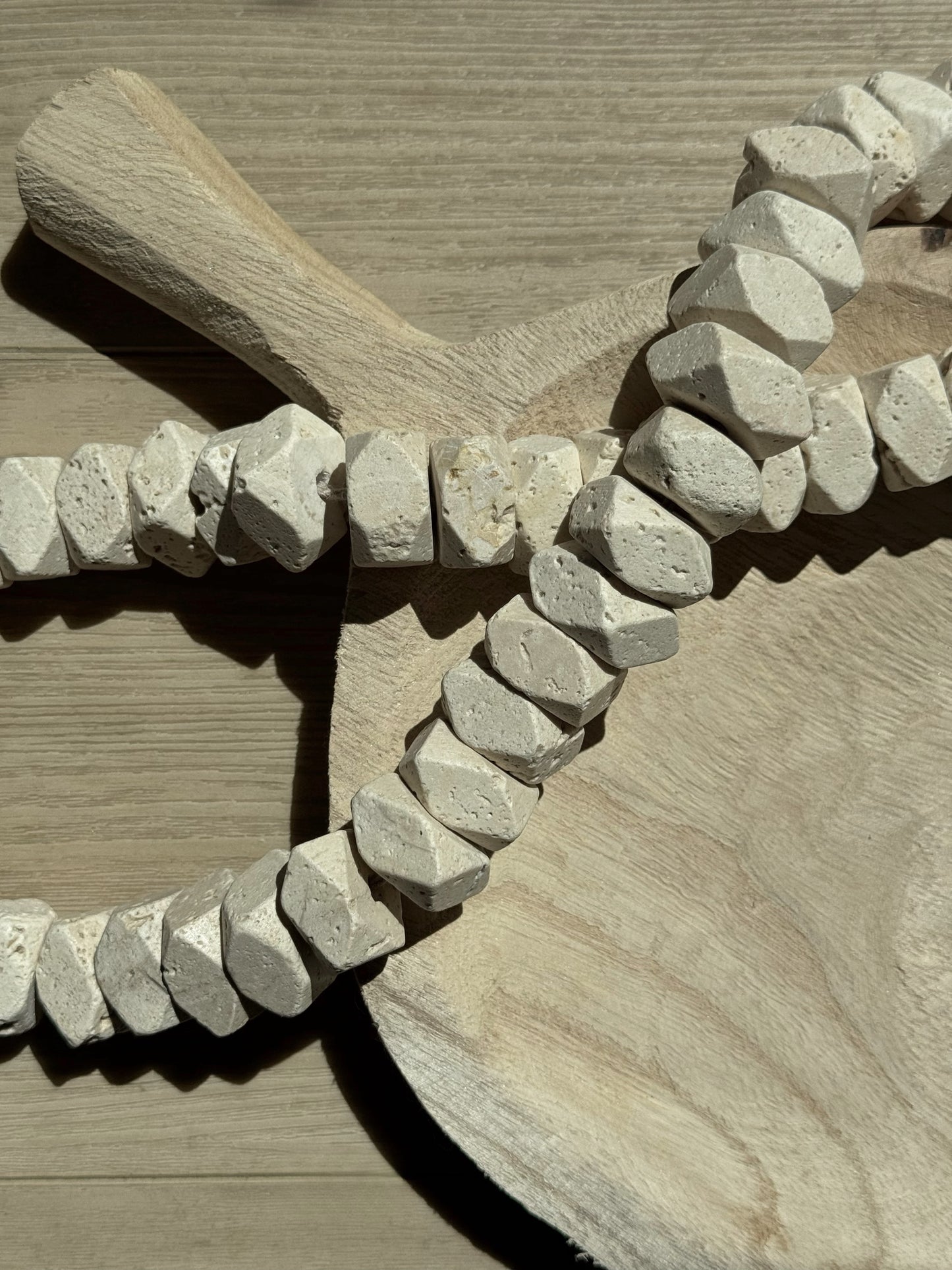 Natural Travertine Stone Beads with Tassel – Decorative Strand