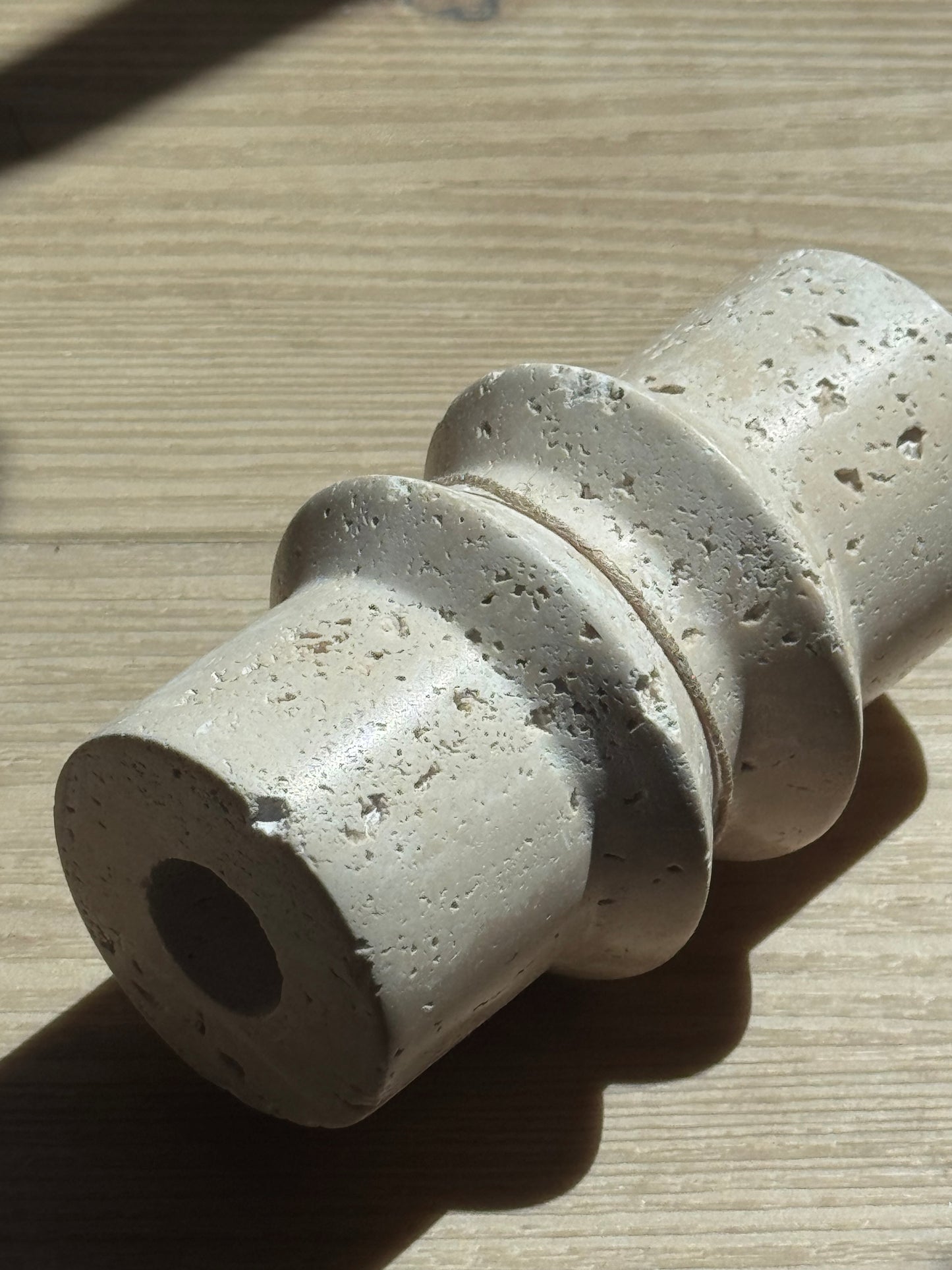Sculpted Travertine Taper Candle Holder – 5” H x 2.5” W