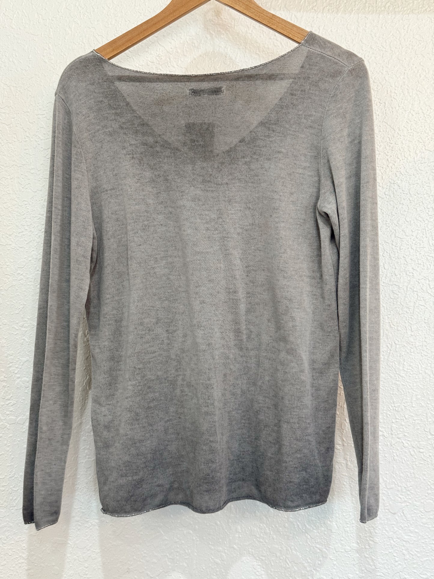 Made in Italy Grey V-Neck Lightweight Sweater – M/L