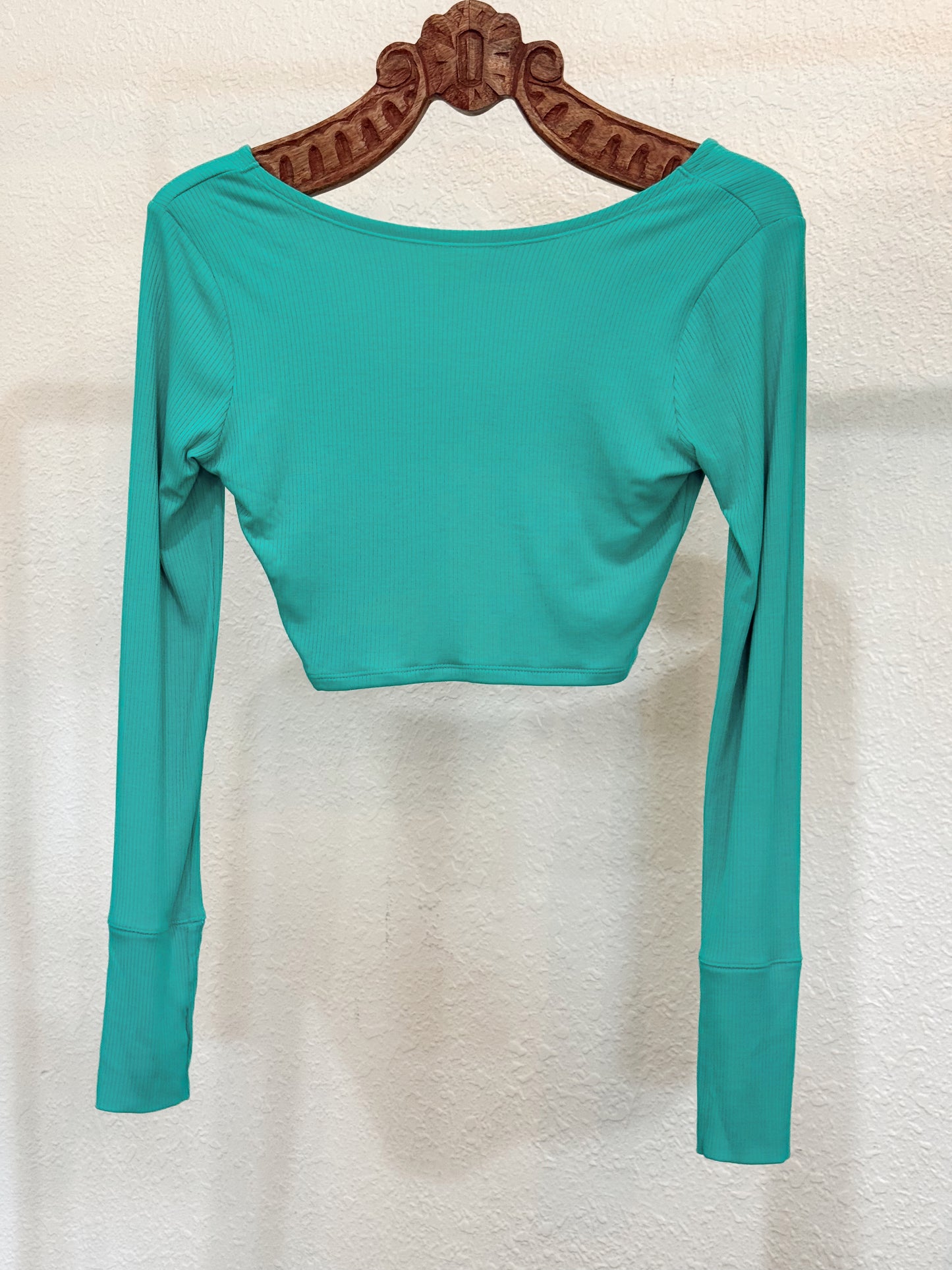 Teal Ribbed Long Sleeve Knot-Back Crop Top – Offline by Aerie (Size M)
