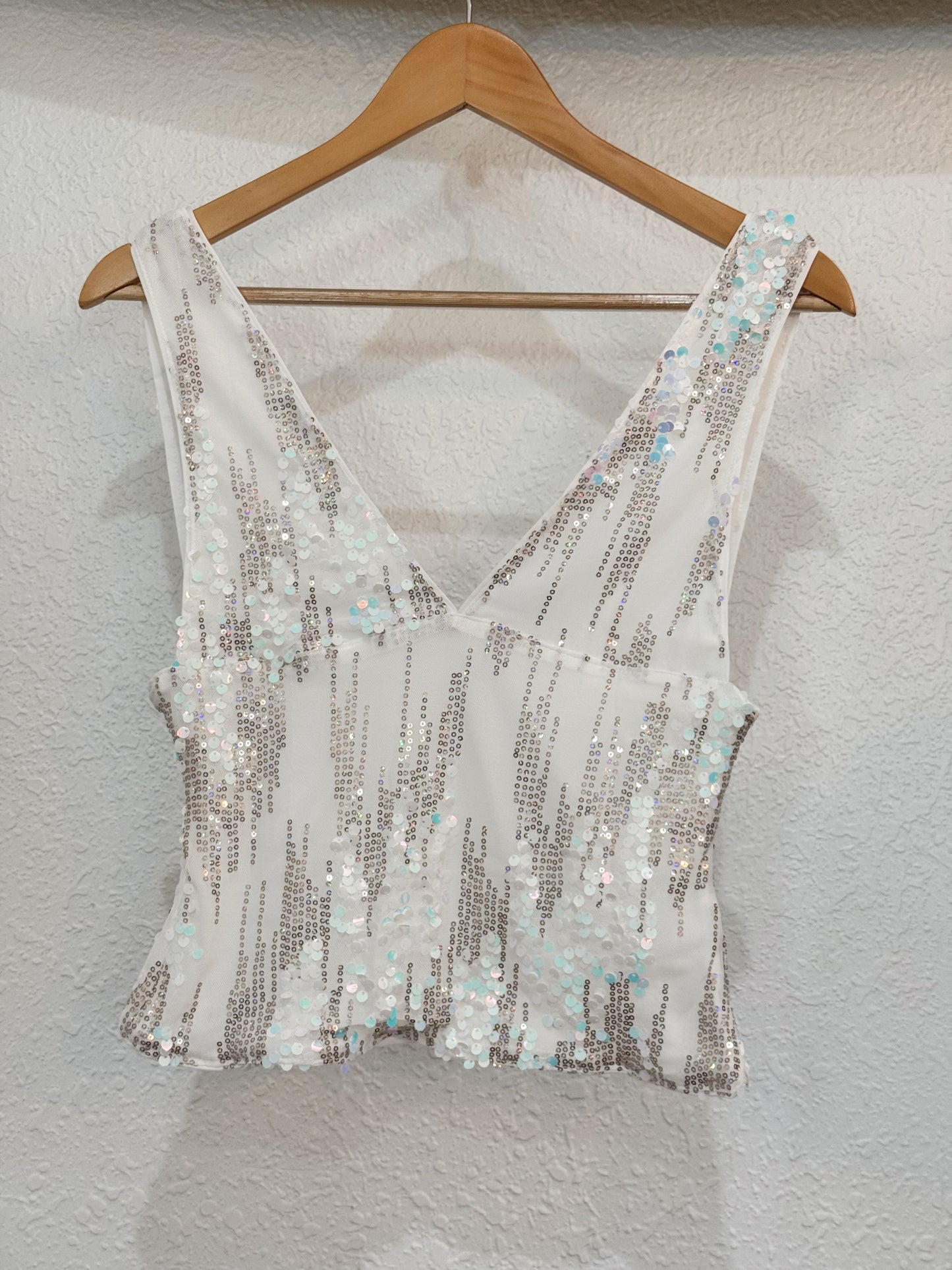 Sequins & Stardust White Party Top – Size Small