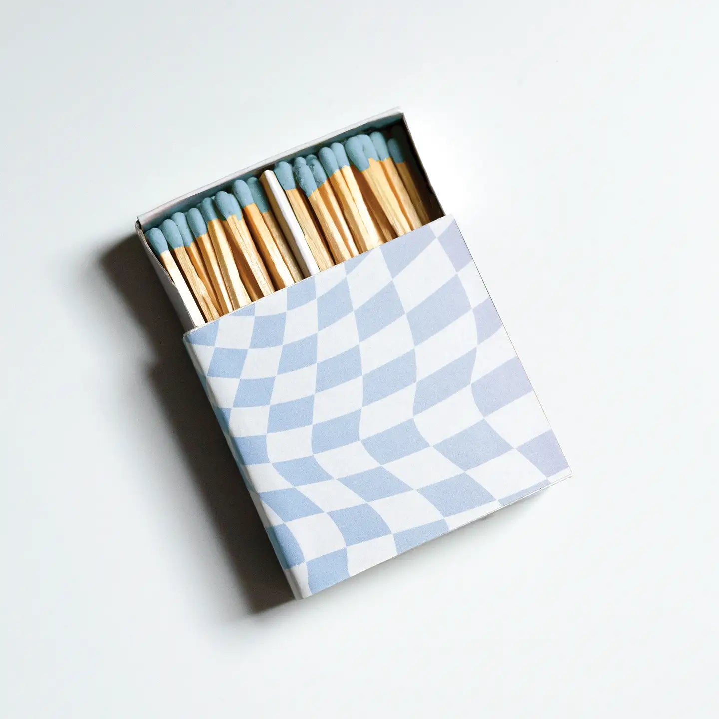 Wavy Checker Square Matchbox – Light Blue Tipped Matches | GP Candle Co.