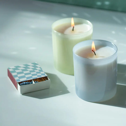 Wavy Checker Square Matchbox – Light Blue Tipped Matches | GP Candle Co.