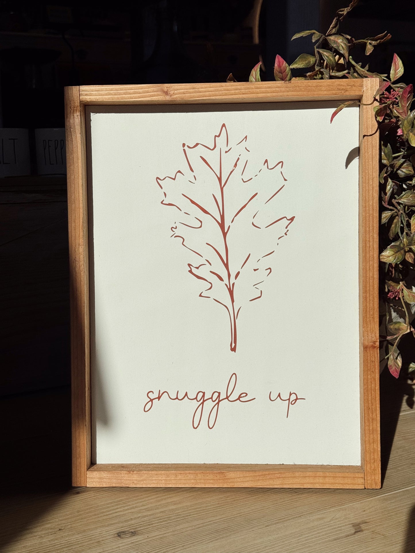 Handmade Autumn “Snuggle Up” Framed Leaf Art Print