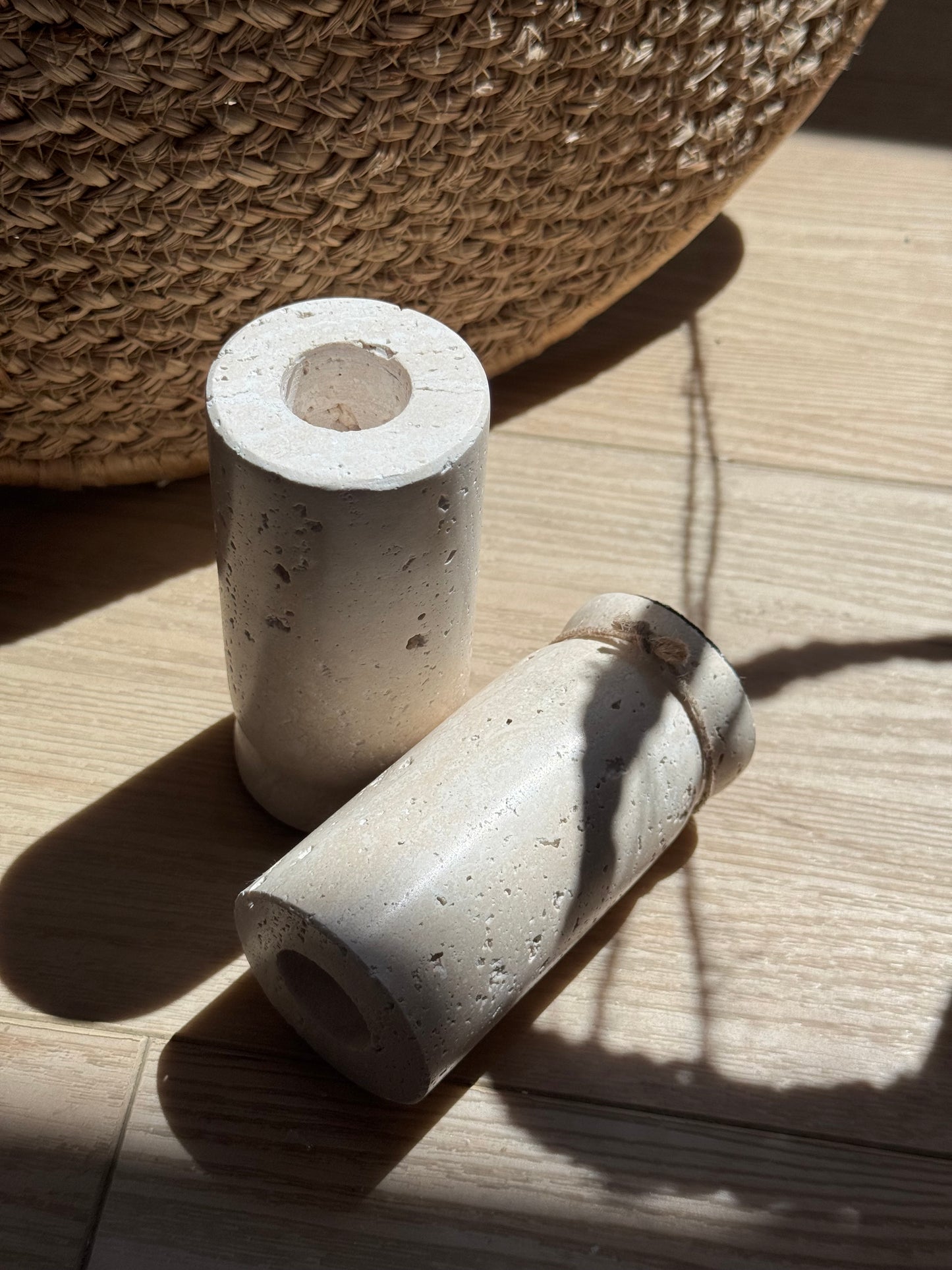 4” Travertine Taper Candle Holder