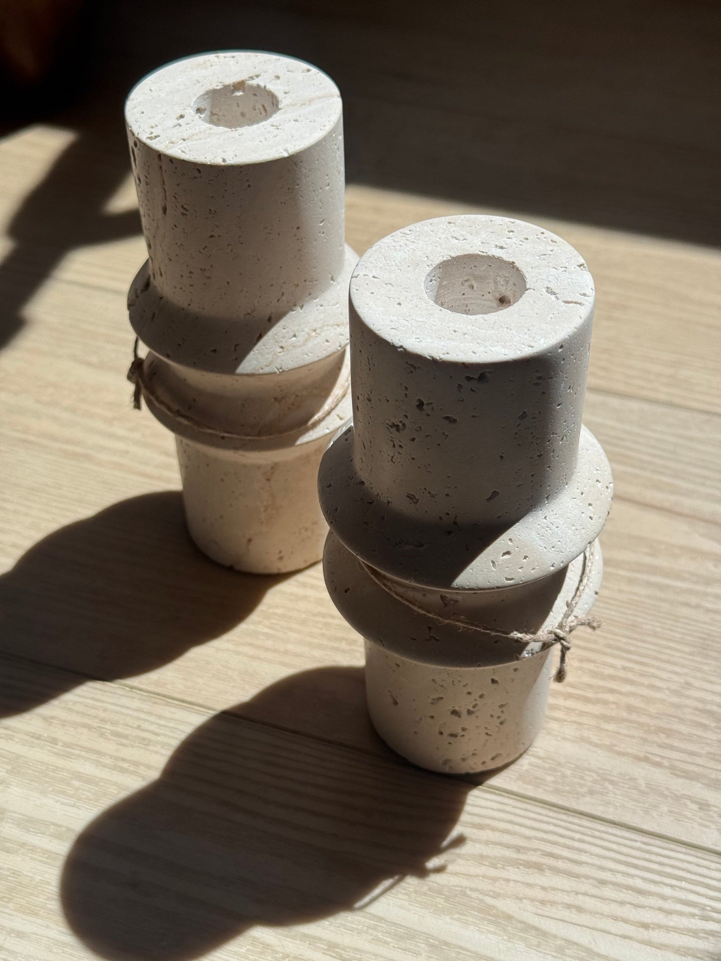 Hand-Carved Travertine Taper Candle Holder
