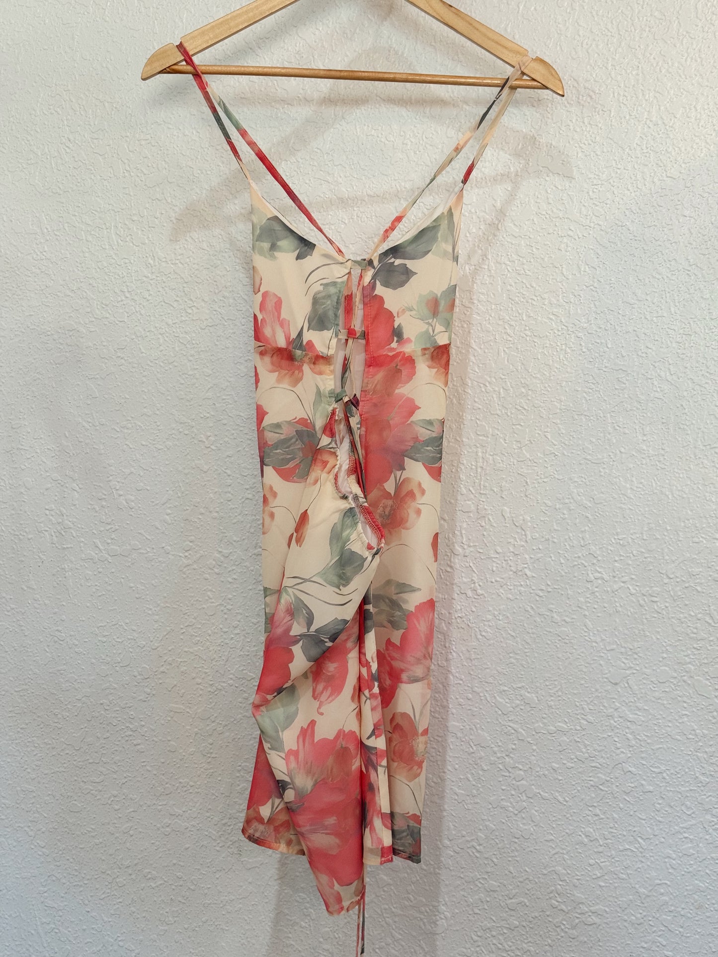 Floral Chiffon Halter Dress with Matching Scarf – Open Back Tie Detail – Size S/M