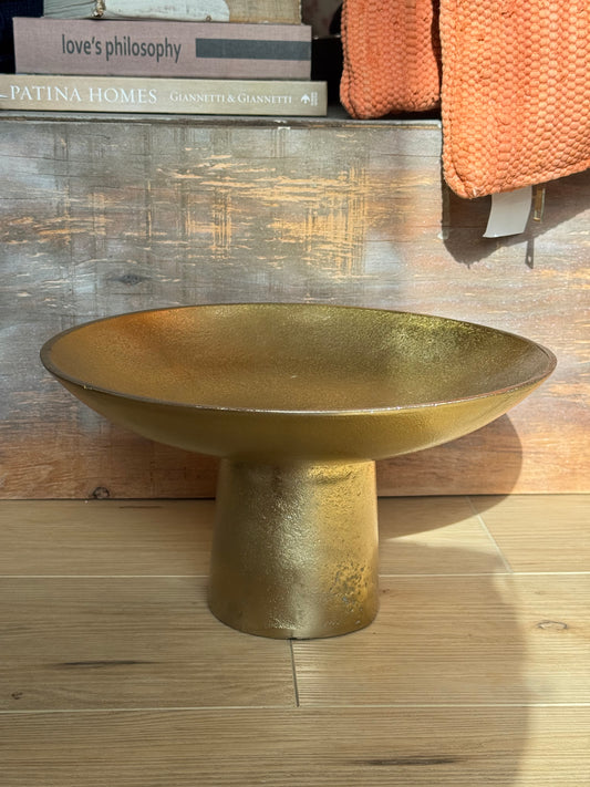 Gold Pedestal Bowl – 12.5” Round x 7” Tall