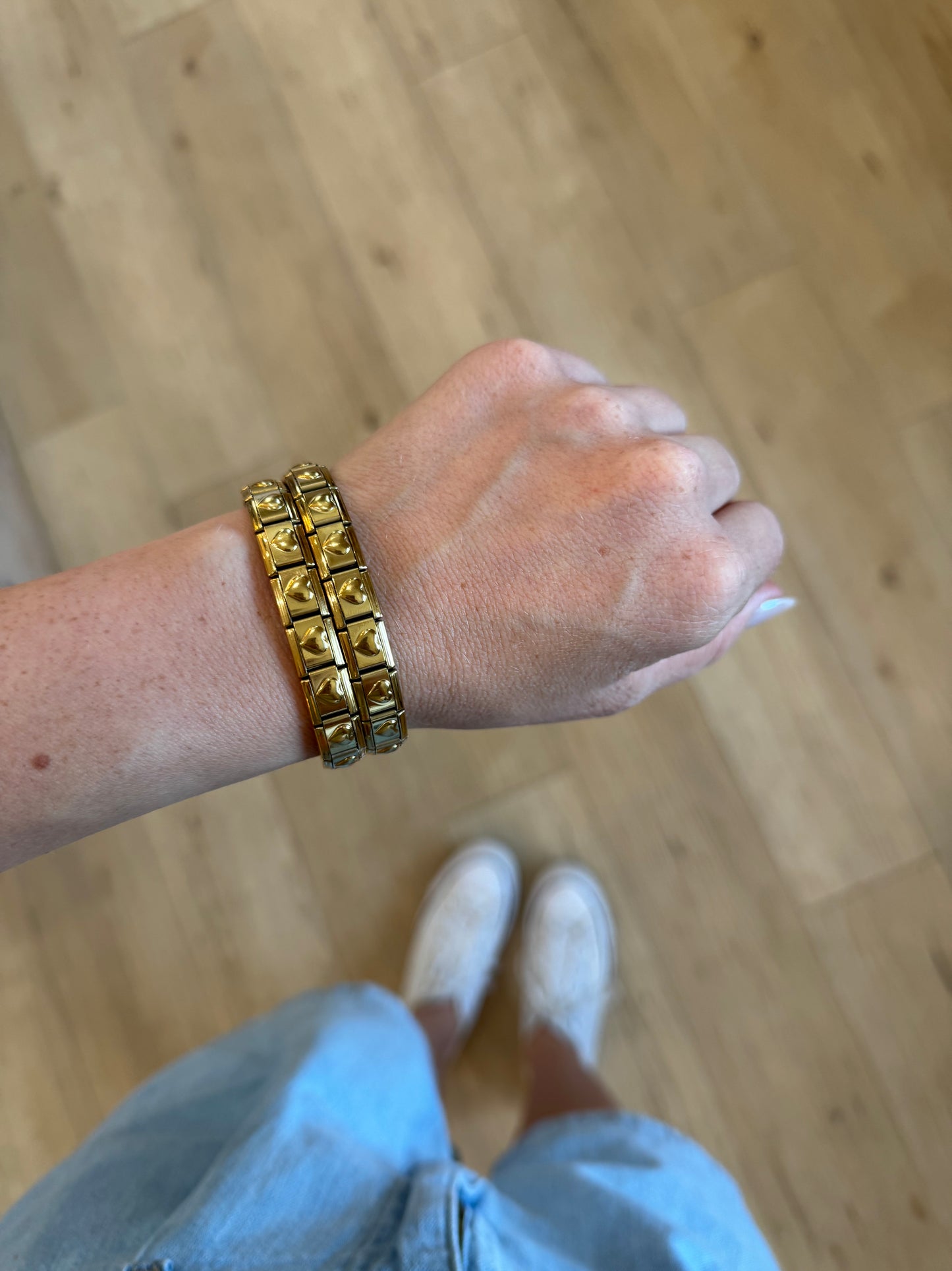 Stainless Steel Gold Heart Italian Charm Bracelet
