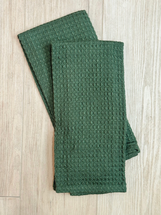 Forest Green Waffle Weave Cotton Tea Towel