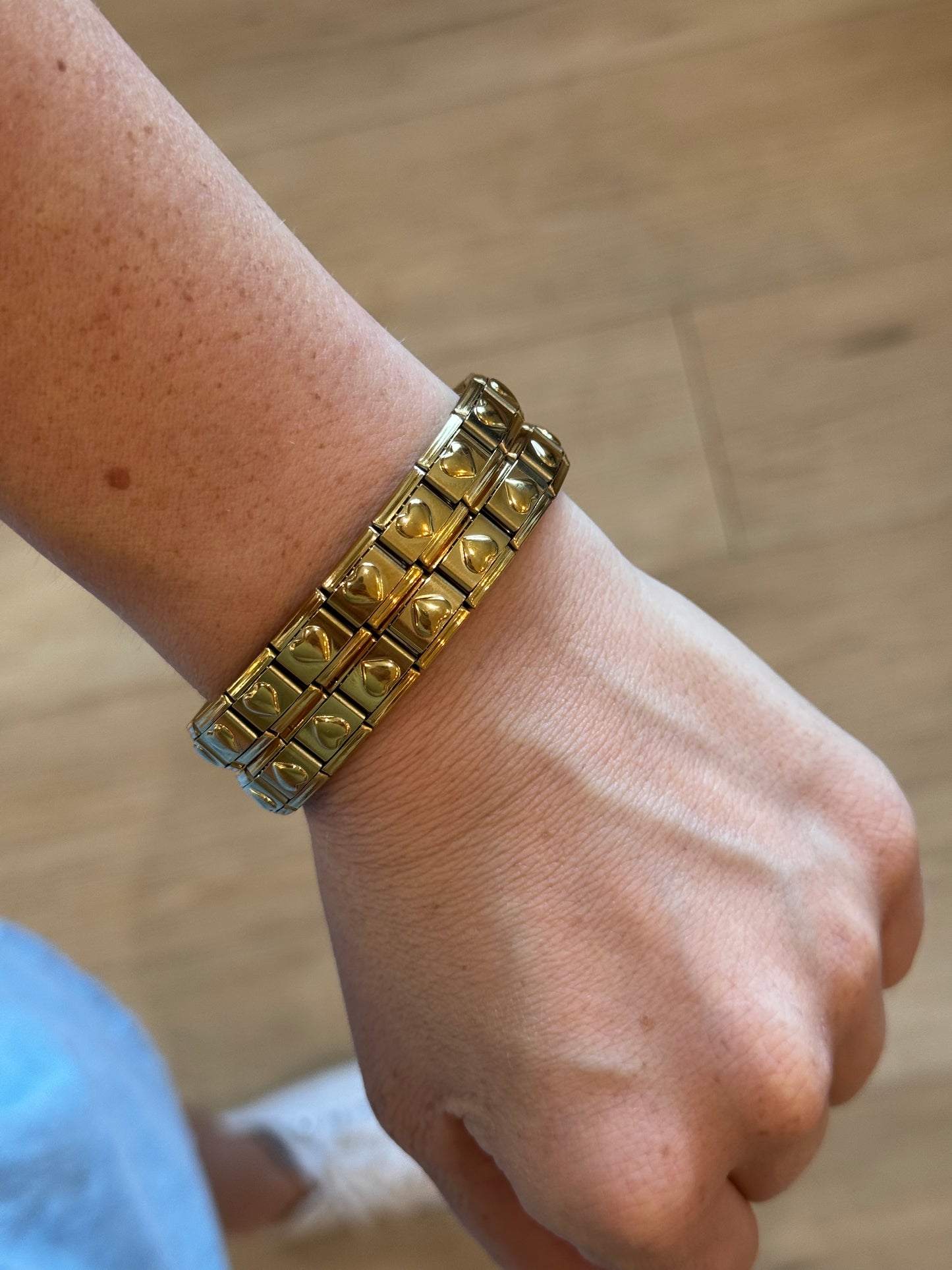 Stainless Steel Gold Heart Italian Charm Bracelet