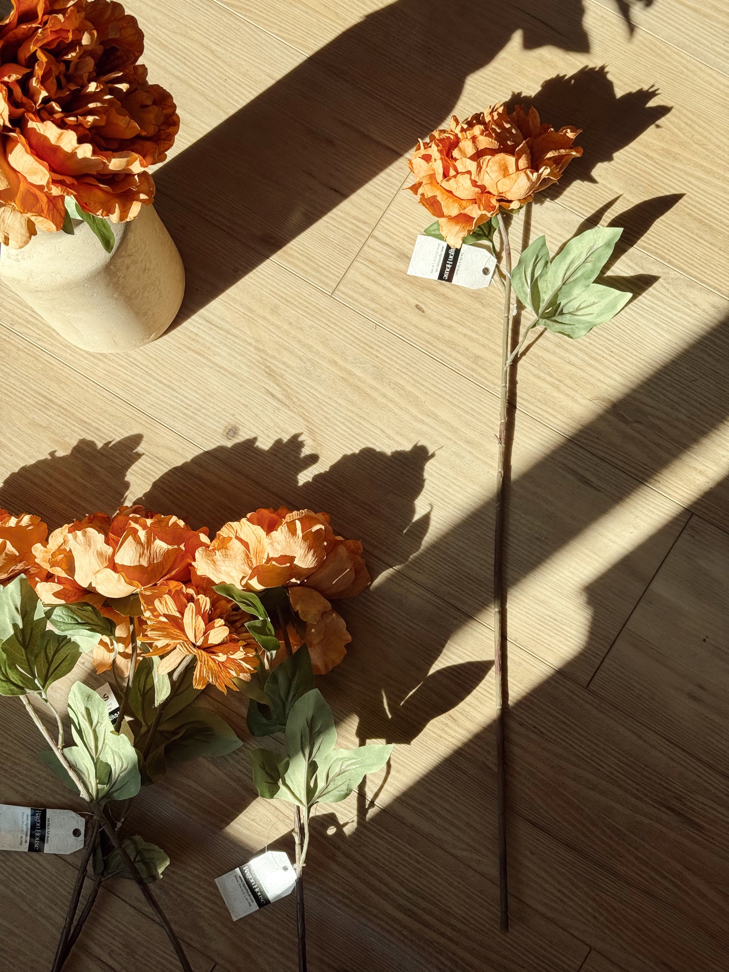 Autumn Florals Dusty Orange Peony Stem – 27”