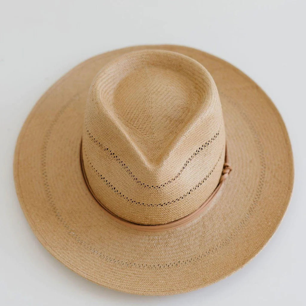 Arlo Straw Teardrop Fedora with Leather Band by Gigi Pip