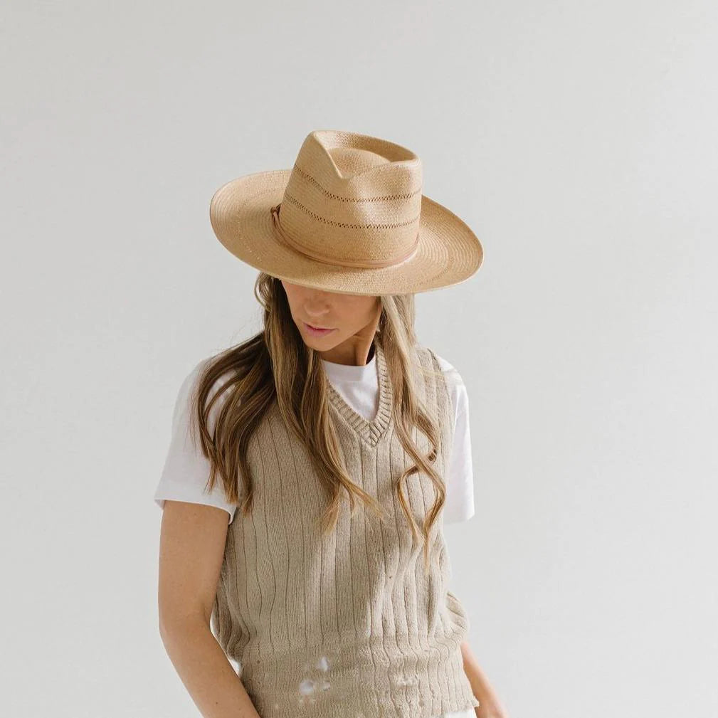 Arlo Straw Teardrop Fedora with Leather Band by Gigi Pip