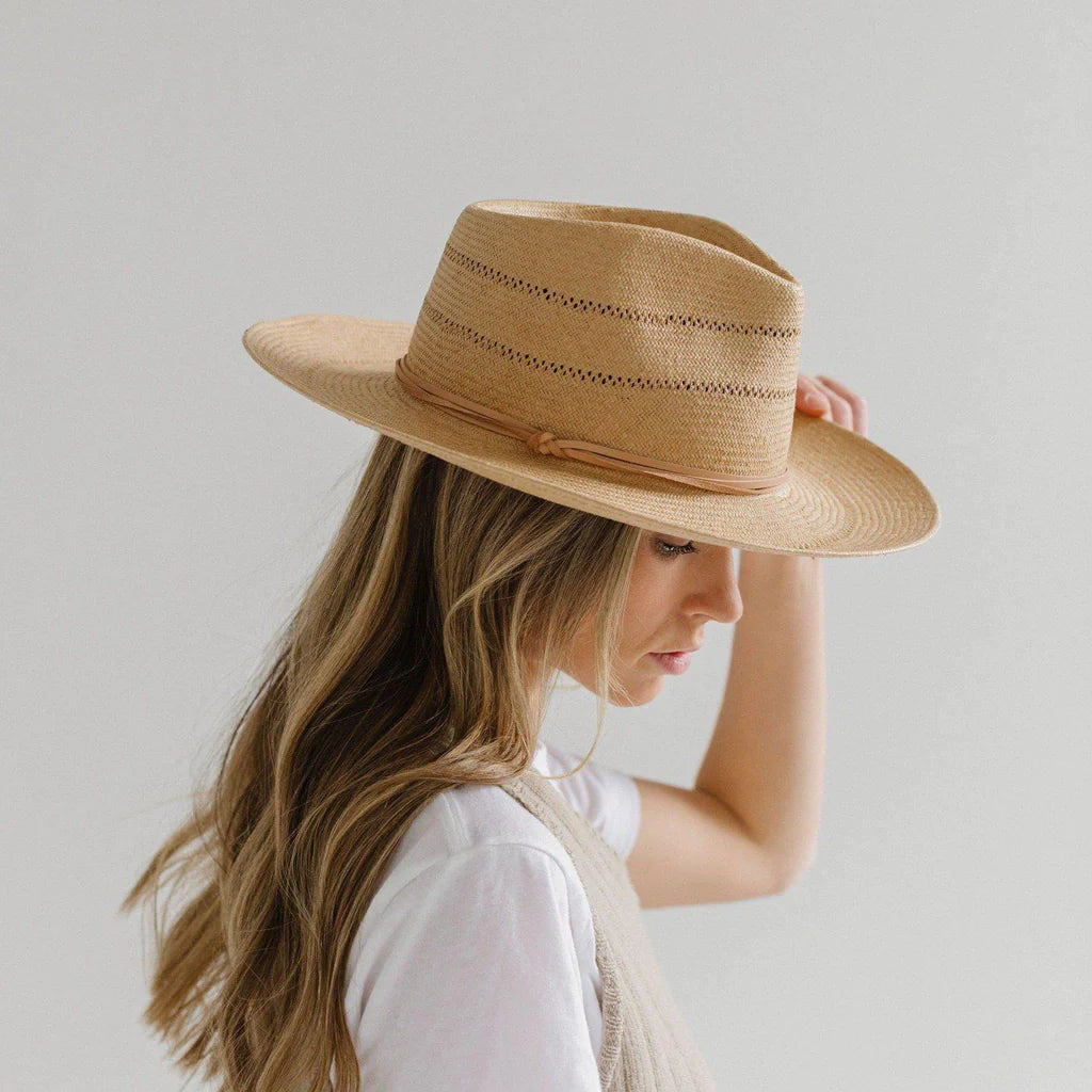 Arlo Straw Teardrop Fedora with Leather Band by Gigi Pip
