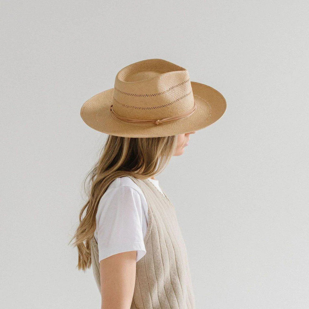 Arlo Straw Teardrop Fedora with Leather Band by Gigi Pip