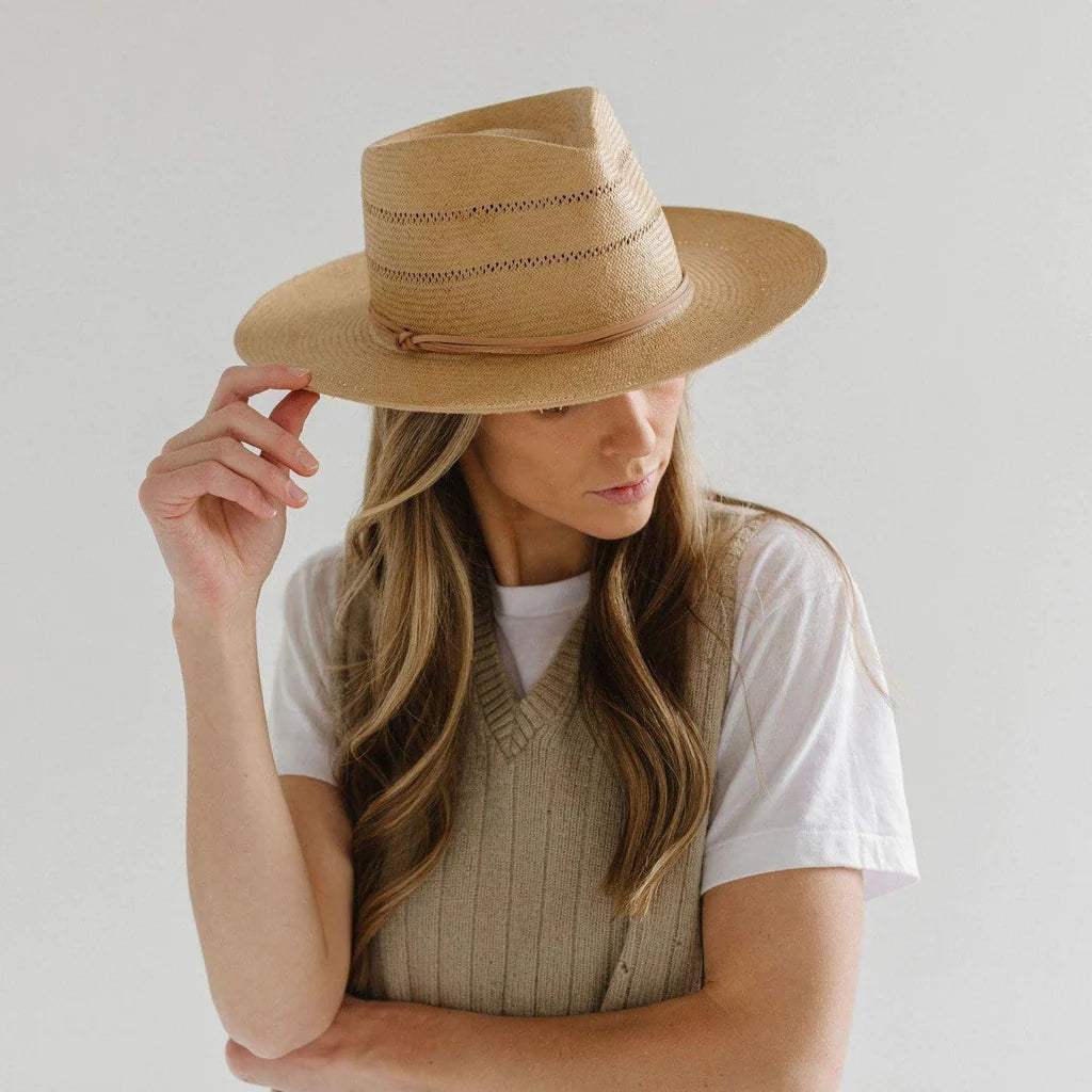 Arlo Straw Teardrop Fedora with Leather Band by Gigi Pip