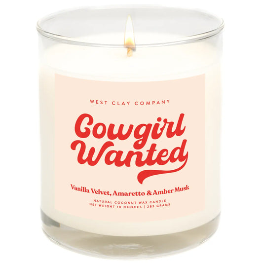 Cowgirl Wanted Candle 💋 Western Vanilla Velvet Amber Musk by West Clay