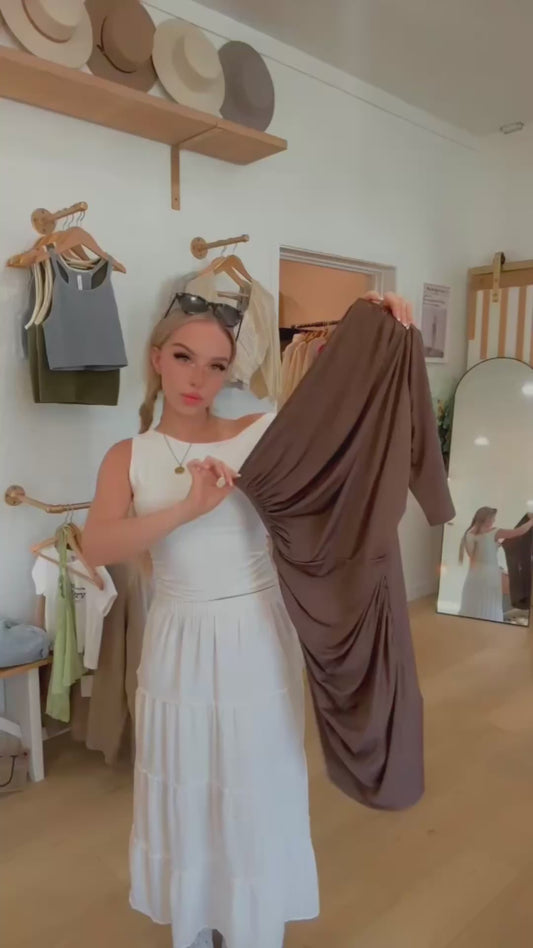 Chocolate Drape One-Shoulder Mini Dress – Size M