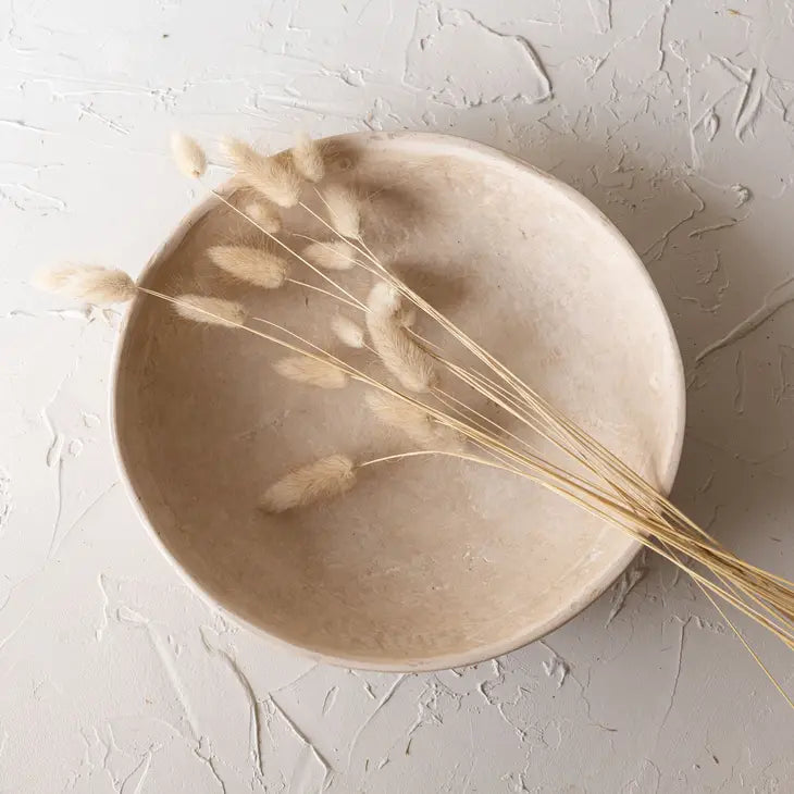 Textured Paper Mache Decorative Bowl – Antique White by Foreside