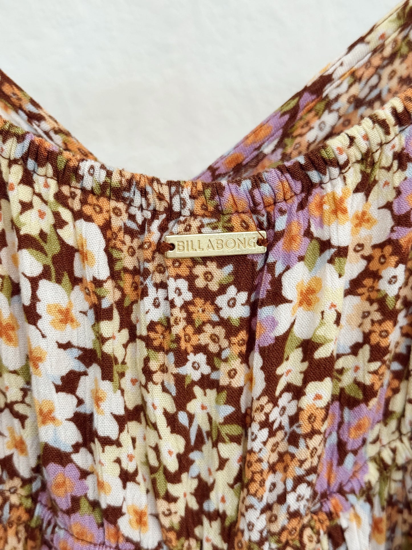 Billabong Floral Boho Babydoll Cami Top – Brown Multi Size Large