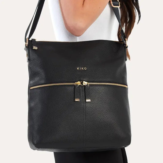 Kiko Leather Black Zip Tote Bag