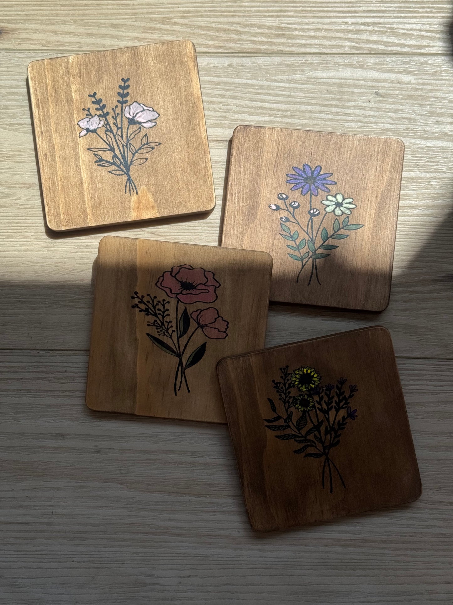 Hand-Painted Wildflower Coaster Set – Set of 4 | Sweet Peas & Paint