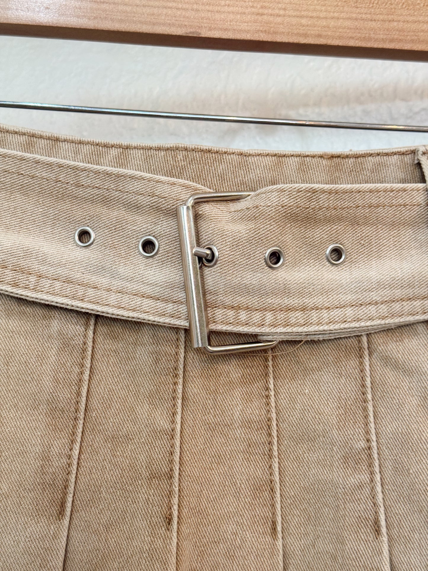 Sincerely Jules Tan Pleated Mini Skirt with Belt – Size M