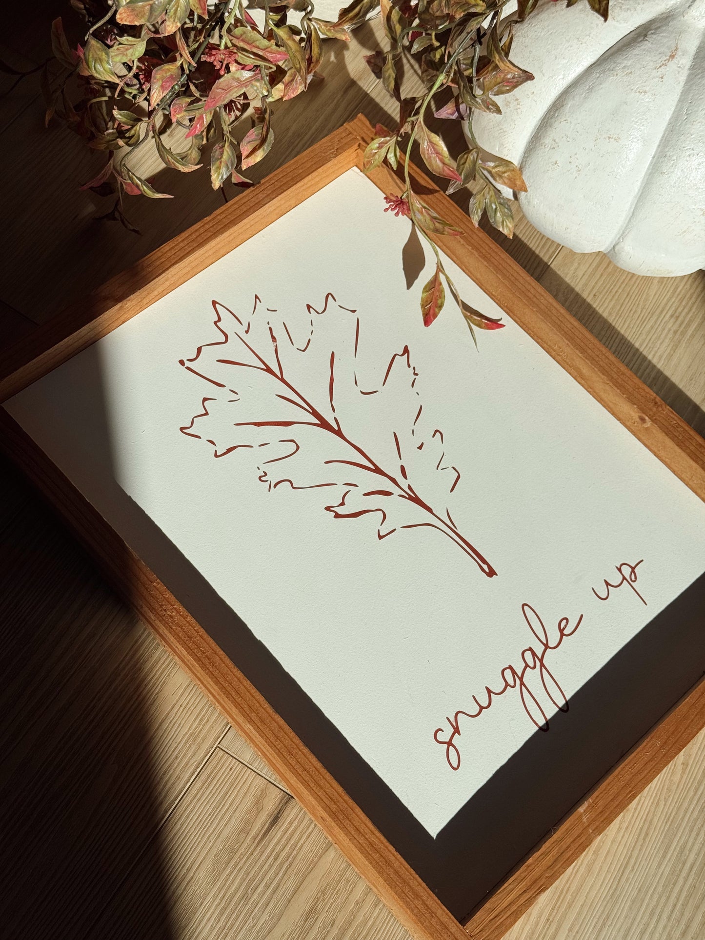 Handmade Autumn “Snuggle Up” Framed Leaf Art Print