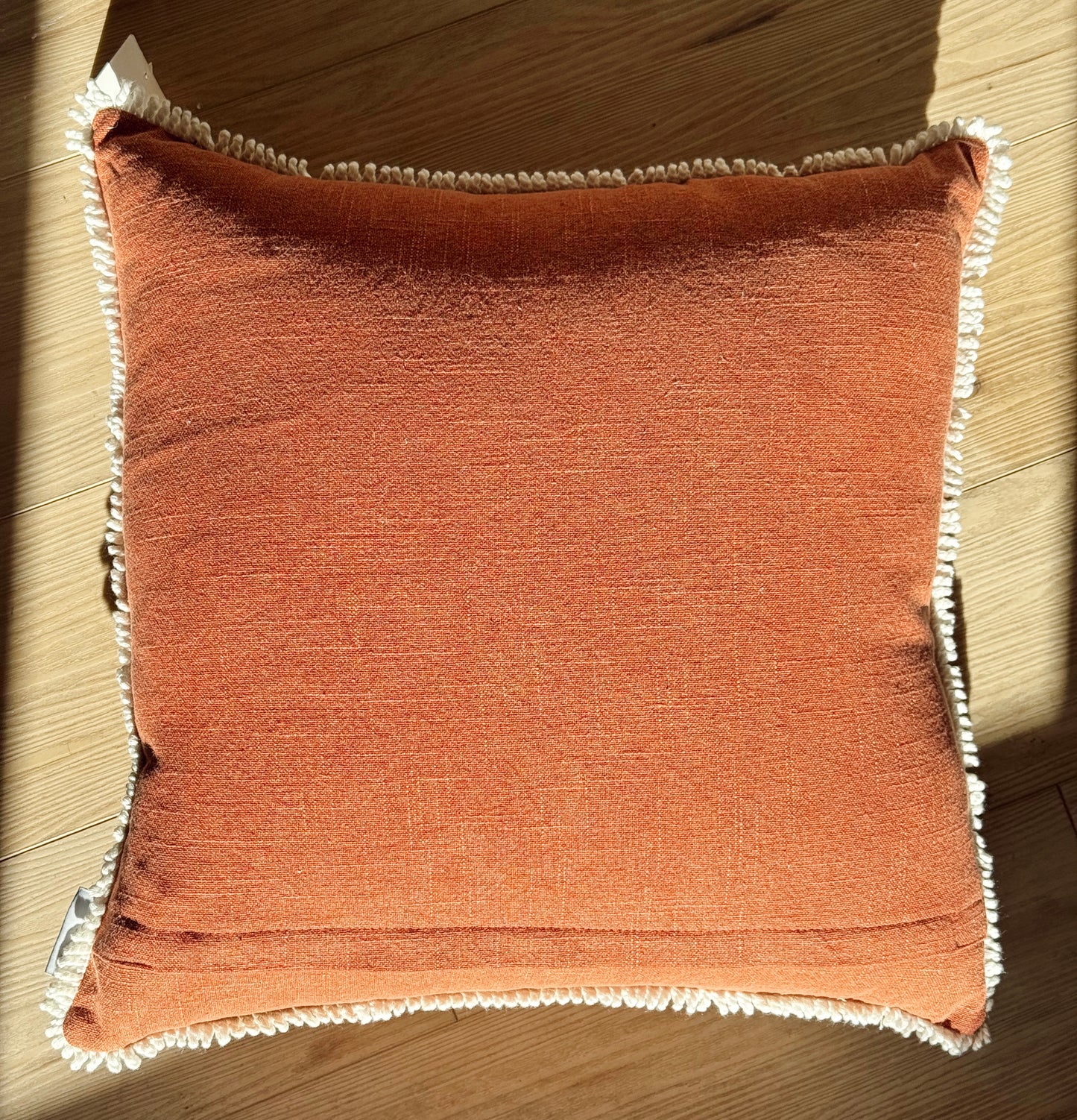 Terracotta Diamond Embroidered Pillow with White Floral Motif