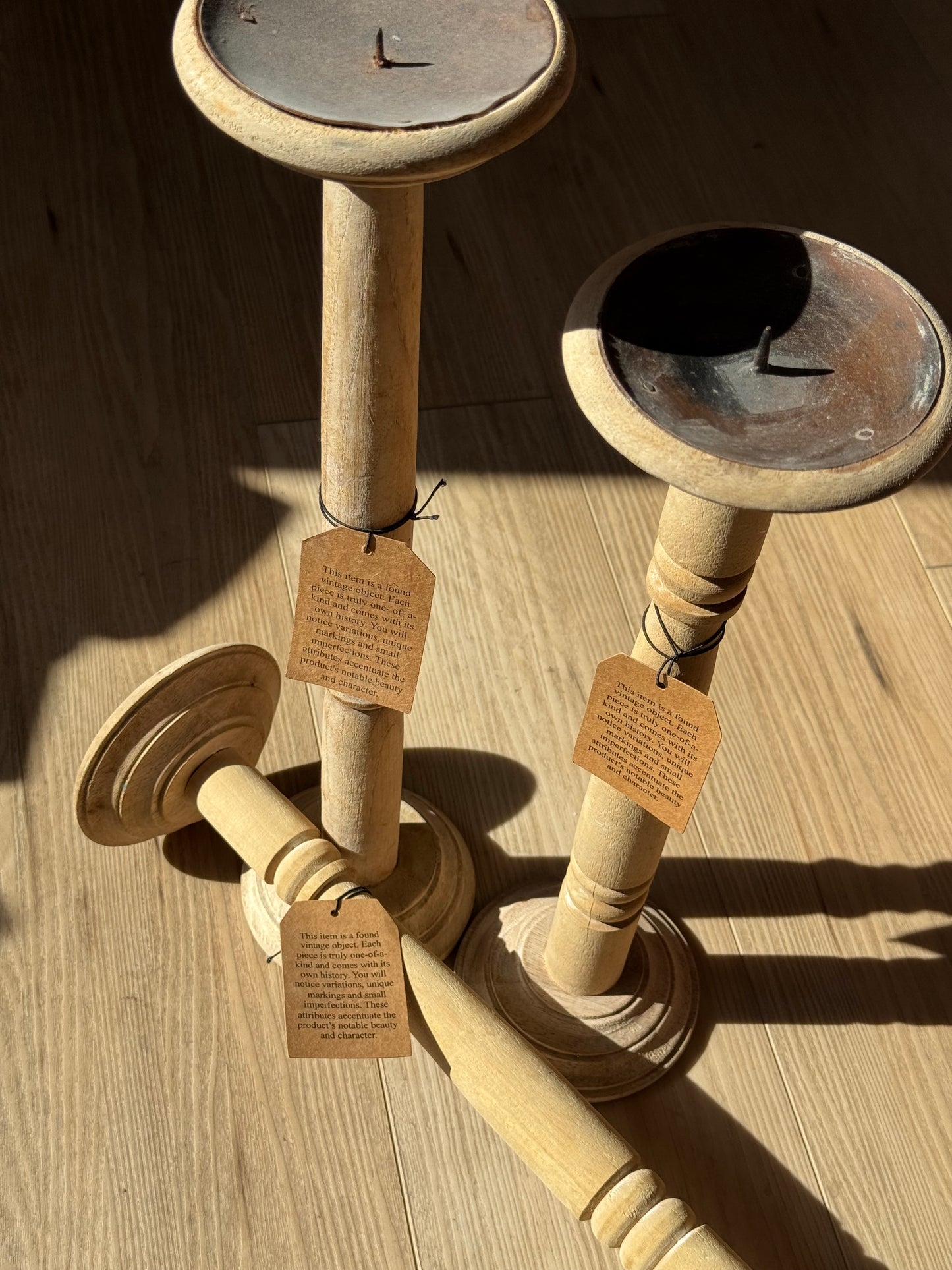 Set of 3 Found Vintage Wood Candle Holders