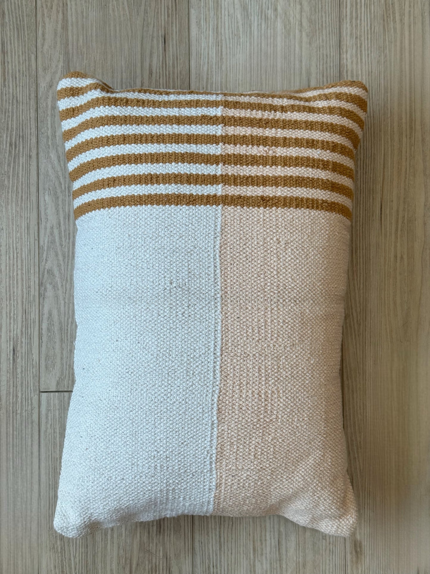 Casa Amarosa Handwoven Lumbar Pillow – Golden Clay Striped Accent (14”x20”)