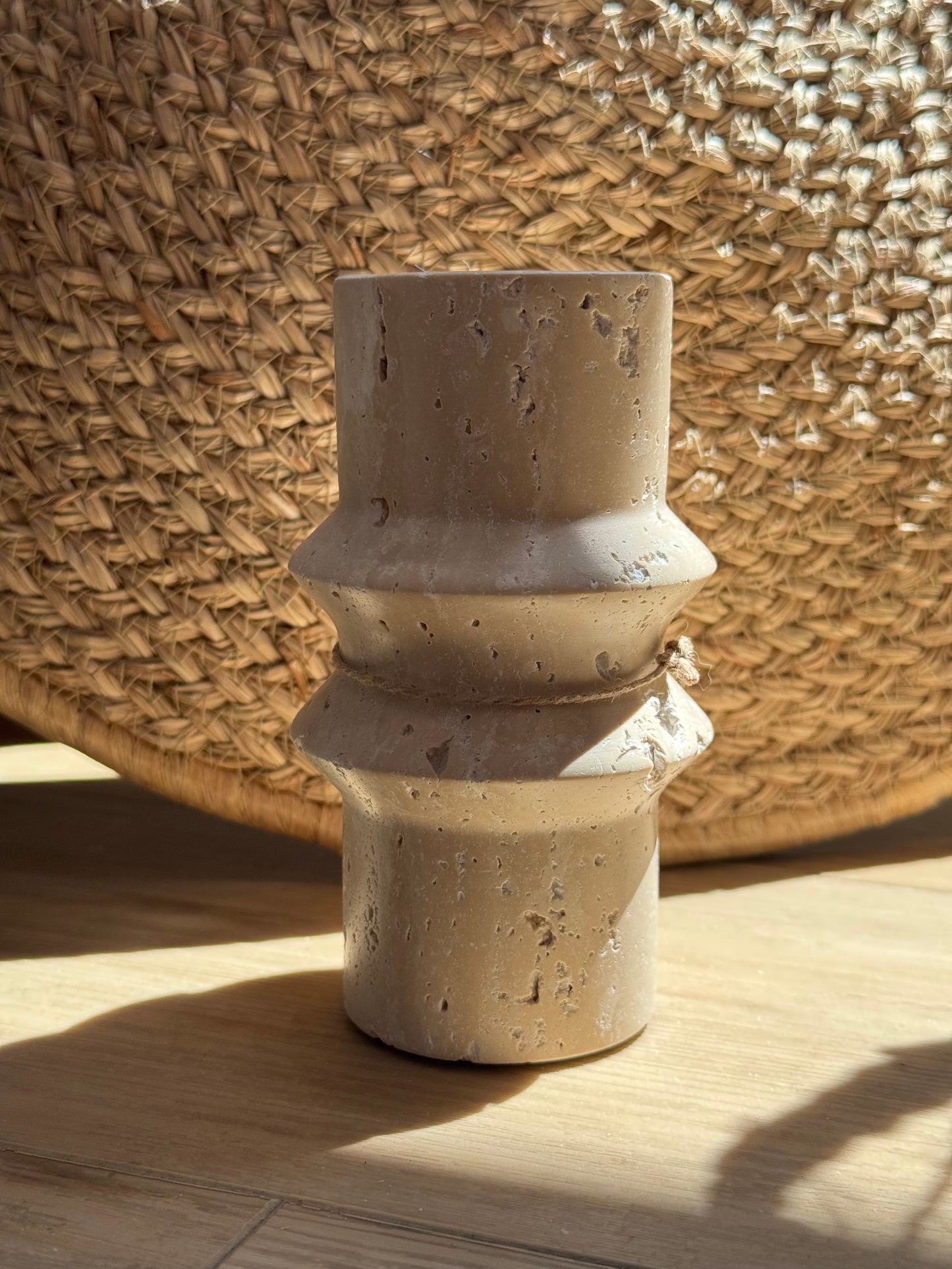Sculpted Travertine Taper Candle Holder – 5” H x 2.5” W